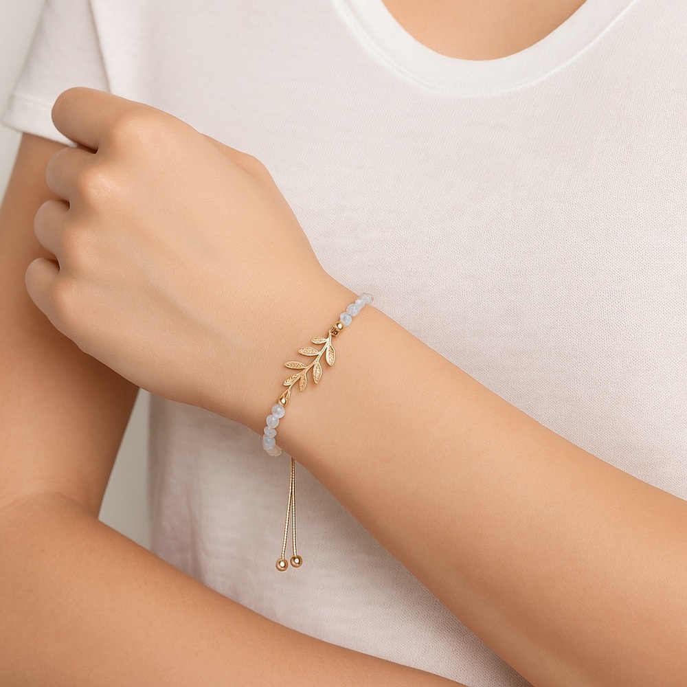 LC Lauren Conrad Gold-Tone Leaf Bracelet – Adjustable Beaded Design
